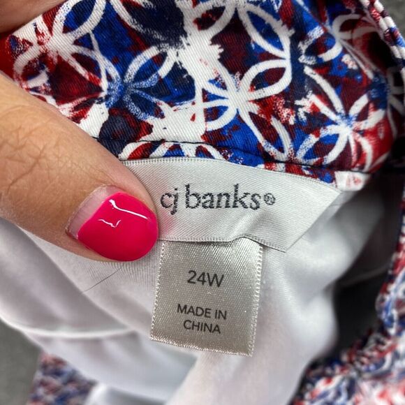 CJ Banks Skort Women 24W Plus Blue Geometric Short A-Line Lined Cotton Button - Picture 7 of 10